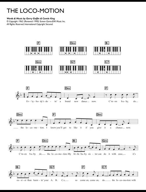 The Loco-Motion - Kylie Minogue (Piano Chords-Lyrics)