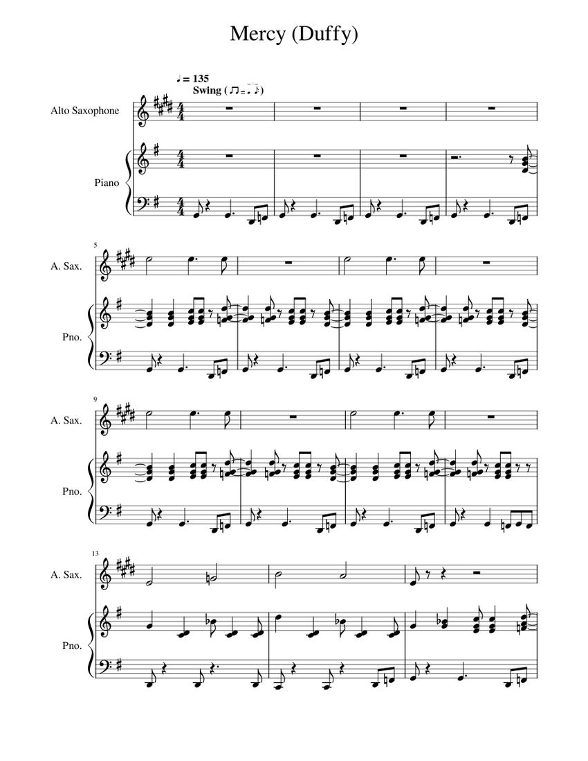 Mercy Duffy Sheet music for Piano, Saxophone alto (Mixed Duet)