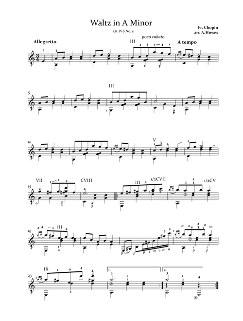 Chopin: Waltz in A Minor arr. for guitar (Arr. Andrew Howes) - Fr. Chopin (Solo Guitar)