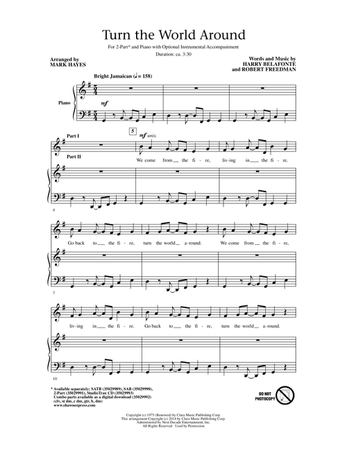 Turn The World Around (arr. Mark Hayes) - Harry Belafonte, Robert Freedman (Choral, 2-Part)