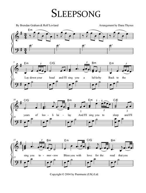 Sleepsong (Arr. Dana Thynes, Music-for-Music-Teachers.com) - Secret Garden (Piano-Vocal-Guitar (Piano Accompaniment))