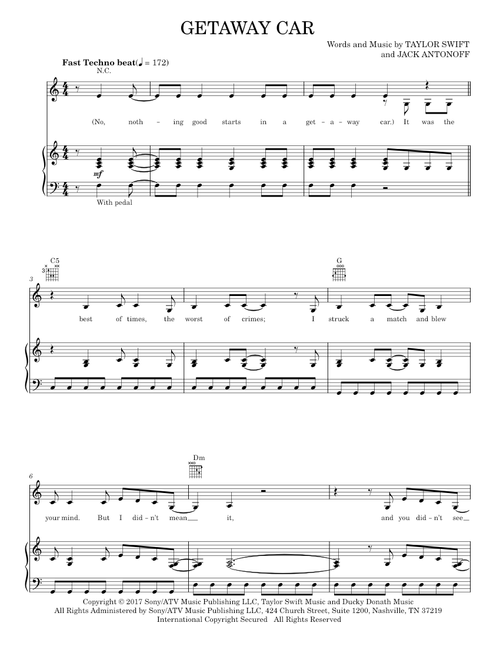 Getaway car - Taylor Swift (Piano-Vocal-Guitar)