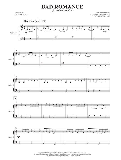 Bad Romance (Arr. Art.o Artaud) - Lady Gaga (Accordion)