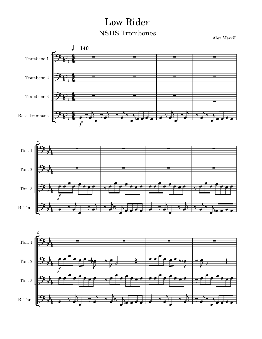 Low Rider Tabs Low Rider Sheet Music for Trombone, Trombone bass (Brass Quartet ...