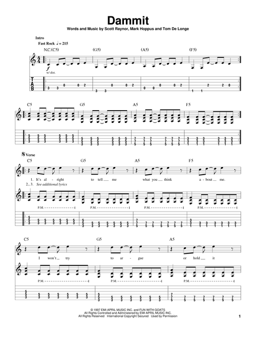 Dammit - Blink-182 (Guitar Tab Play-Along)