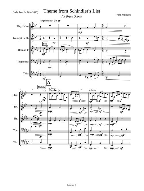 Schindler's List Theme - John Williams (Brass Quintet)