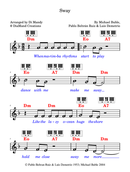 Sway (Arr. Dianne Mandy) - Michael Buble (Lead Sheet - Fake Book)