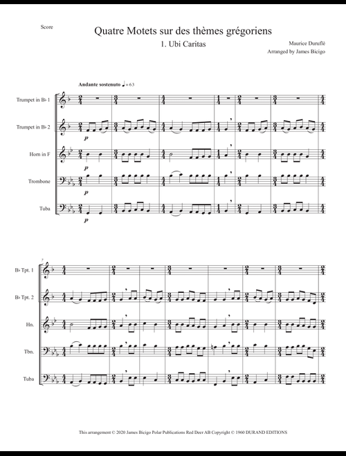 Ubi Caritas (Arr. James Bicigo) - Chorale/Excerpts (Brass Ensemble)