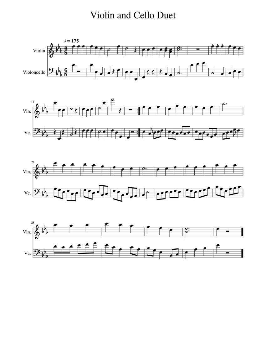 Violin and Cello Duet Sheet music for Violin, Cello (String Duet ...