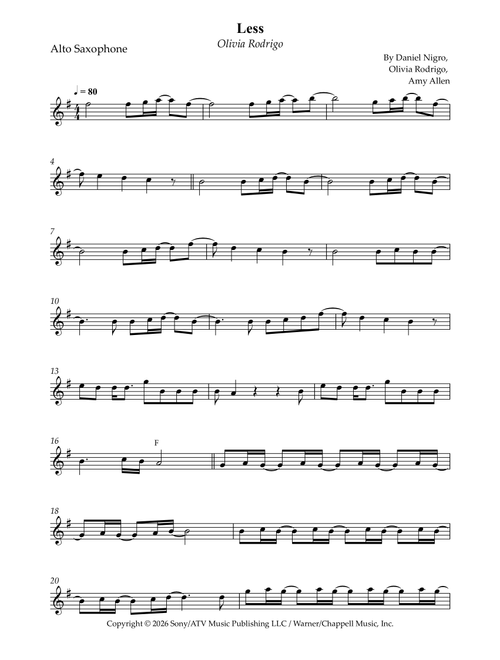 Less (Arr. Wesley S. SIlva) - Olivia Rodrigo (Alto Sax Solo)