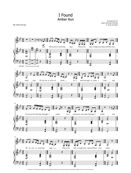 I Found (Arr. S. Antje Guenther) - Amber Run (Piano Vocal)