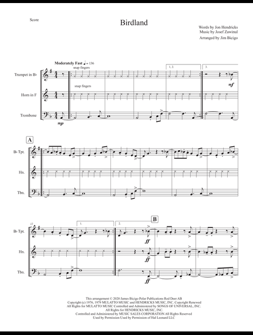 Birdland (Arr. Jim Bicigo) - Manhattan Transfer (Brass Ensemble)