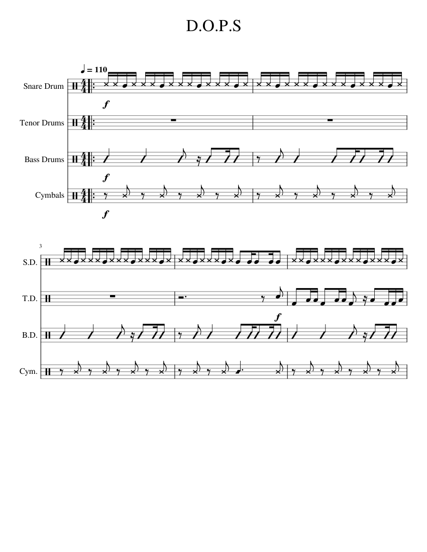 DOPS Sheet music for Snare drum, Crash, Tenor drum, Bass drum ...