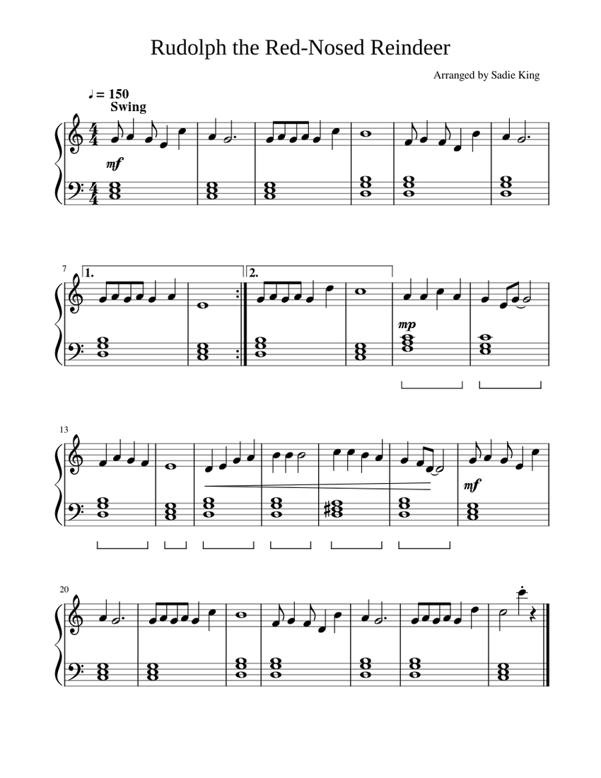 Rudolph the Red-Nosed Reindeer - Easy Piano Sheet Music for Piano (Solo ...