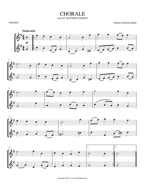 Chorale (from St. Matthew Passion) (Arr. Mark Phillips) - Johann Sebastian Bach (Violin Duet)