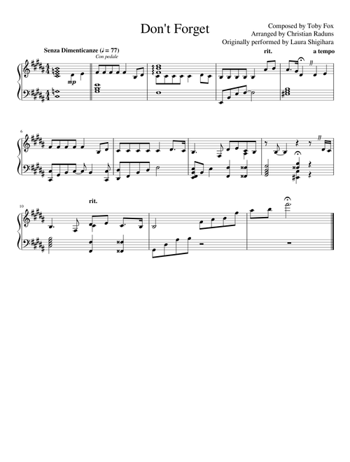 Don't Forget (Deltarune) - Arranged for Piano