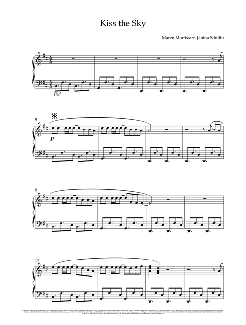 Kiss The Sky (Arr. Janina Schülin) - Maren Morris (Easy Piano)