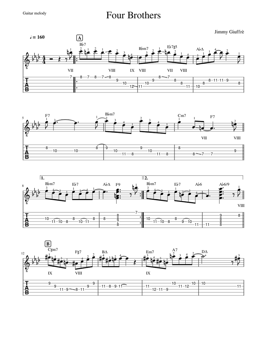 Four Brothers (guitar melody) Sheet music for Guitar (Solo Four Brothers (guitar melody) Sheet music for Guitar (Solo
