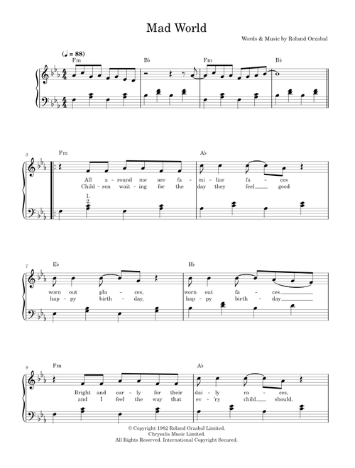 Mad World - Gary Jules (Easy Piano)