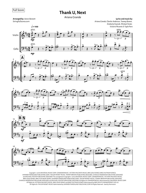 Thank U, Next (Arr. Aaron Bennett) - Ariana Grande (Instrumental Duet)