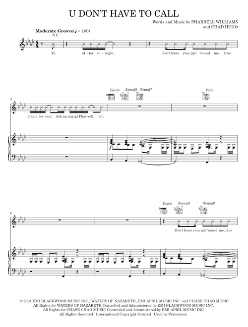 U Don't Have To Call - Loon, P. Diddy, P. Diddy featuring Usher & Loon, Usher (Piano-Vocal-Guitar)
