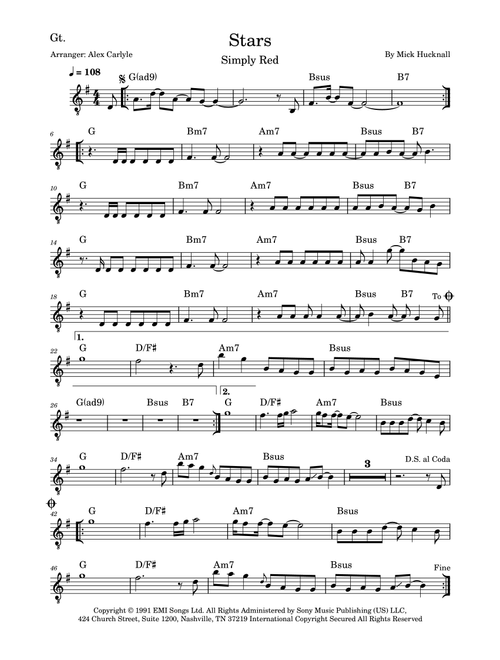 Stars (Arr. Alex Carlyle) - Simply Red (Lead Sheet - Fake Book)
