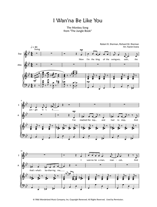 I Wan'na Be Like You (The Monkey Song) (Arr. Karen Ivana) - Richard M Sherman, Robert B Sherman (Choral, SA)