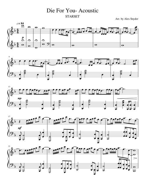 Die For You- STARSET- Acoustic Piano Solo