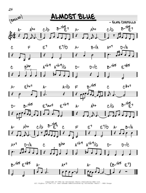 Almost Blue - Elvis Costello (Real Book - Melody-Chords)