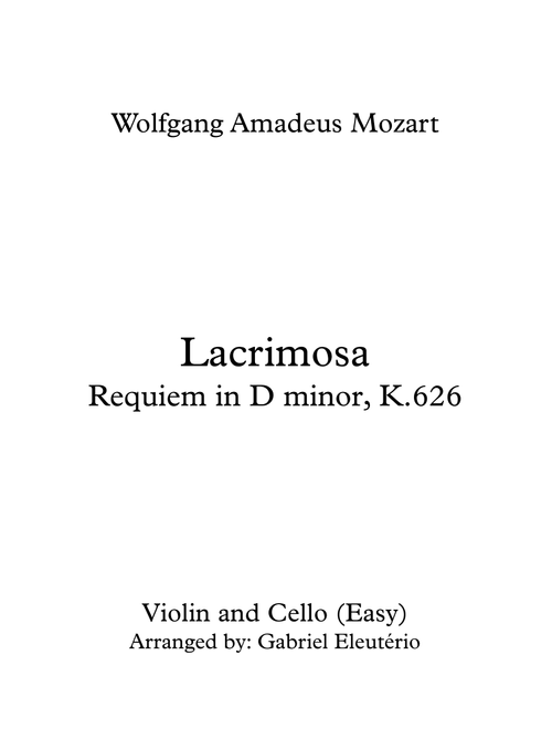 Lacrimosa Requiem in D minor, K.626 (Arr. Gabriel Eleutério) - Wolfgang Amadeus Mozart (Instrumental Duet)