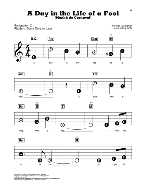 A Day In The Life Of A Fool (Manha De Carnaval) - Carl Sigman, Luiz Bonfa (E-Z Play Today)