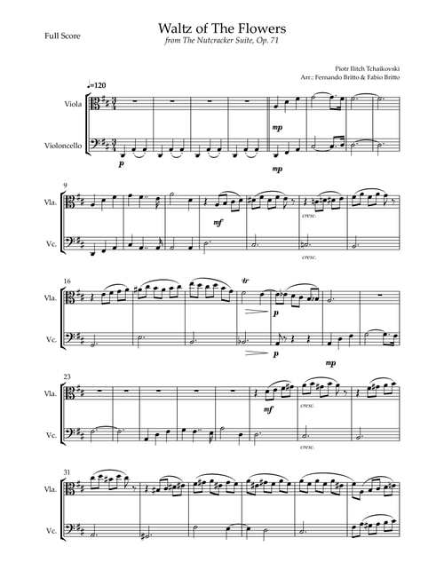 Waltz of The Flowers - from Nutcracker (P. I. Tchaikovsky) for Viola & Cello Duo (Arr. Fernando Britto, Fabio Britto) - Piotr Ilitch Tchaikovsky (Instrumental Duet)
