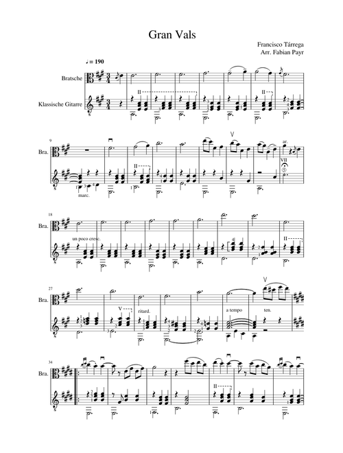 Francisco Tarrega: Gran Vals - for Viola & guitar