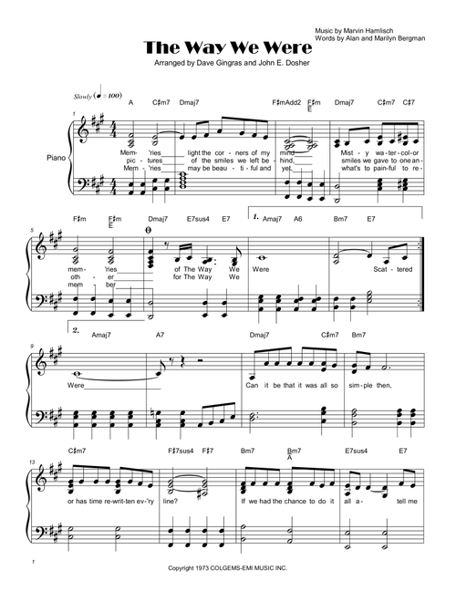 The Way We Were (Arr. Dave Gingras, John E. Dosher) - Barbra Streisand (Piano Vocal)