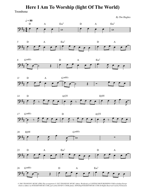 Here I Am To Worship (light Of The World) (Arr. Wesley S. SIlva) - Phillips, Craig & Dean (Trombone Solo)