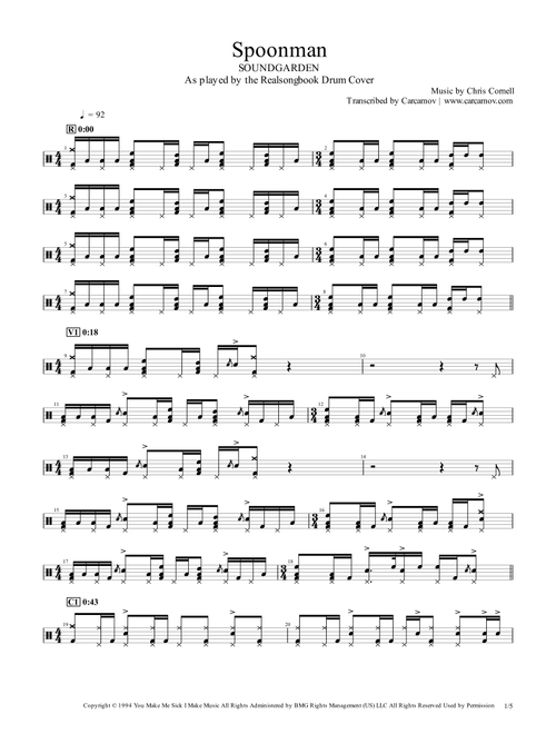 Spoonman (Arr. Realsongbook) - Soundgarden (Drums)