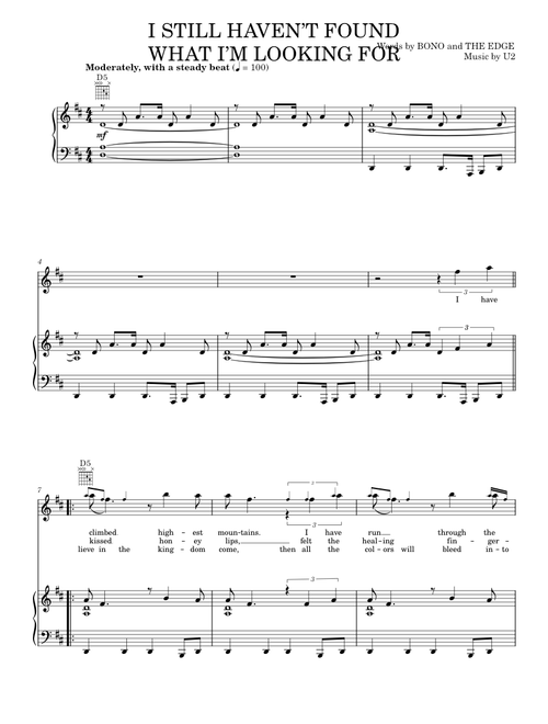 I Still Haven't Found What I'm Looking For - U2 (Piano-Vocal-Guitar)