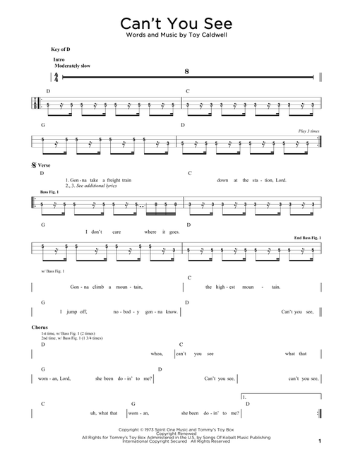 Can't You See - Marshall Tucker Band (Easy Bass Tab)