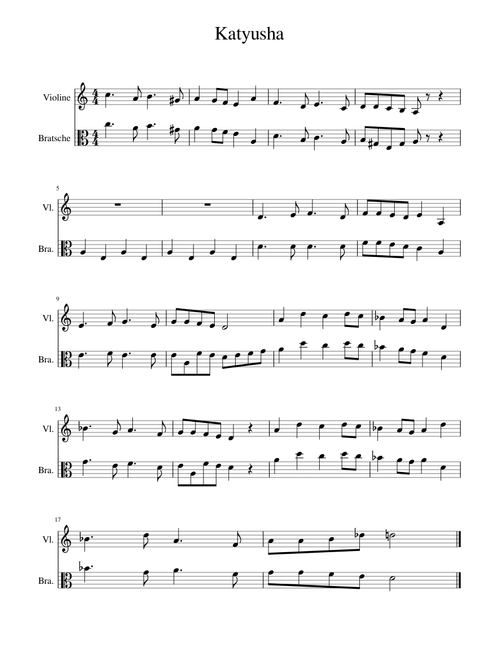 Katyusha for Violin and Viola
