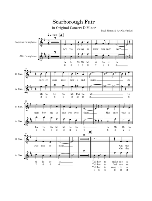 Scarborough Fair/Canticle – Simon & Garfunkel (Sax Duet)
