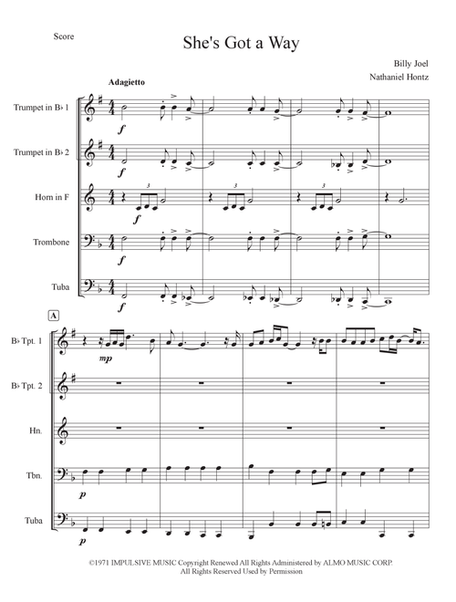 She's Got A Way (Arr. Nathaniel Hontz) - Billy Joel (Brass Ensemble)