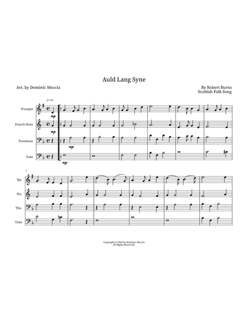 Auld Lang Syne (Arr. Dominic Meccia) - Robert Burns (Brass Ensemble)
