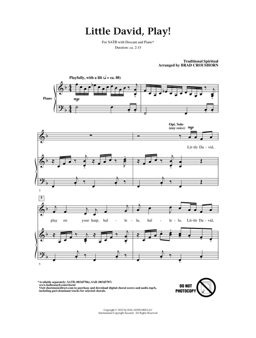 Little David, Play! (arr. Brad Croushorn) - Traditional Spiritual (Choral, SATB)