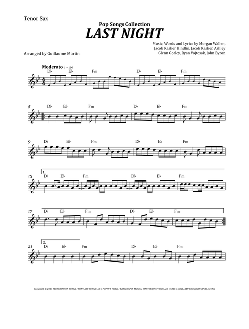 Last Night (Arr. Guillaume Martin) - Morgan Wallen (Tenor Sax Solo)