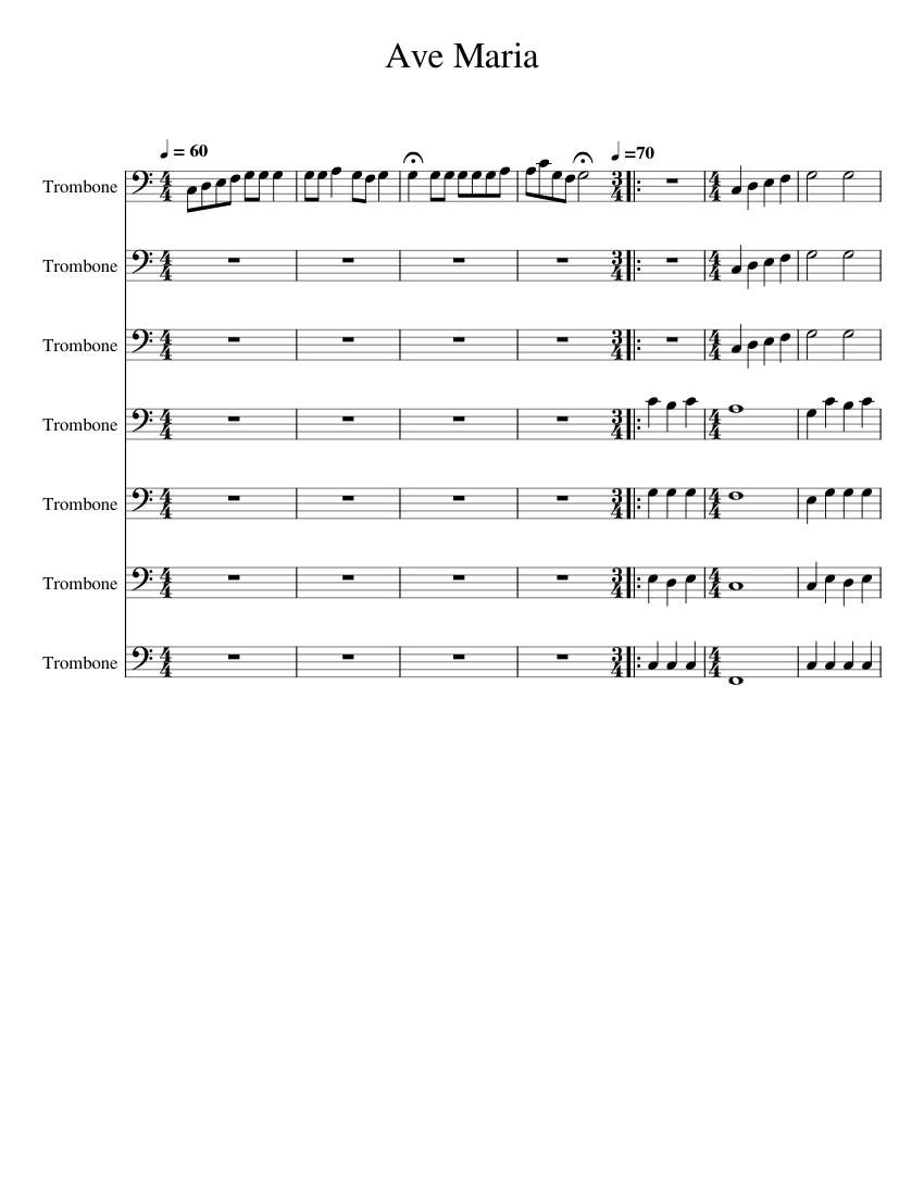 Ave Maria – Franz Biebl Sheet Music for Trombone (Brass Ensemble ...