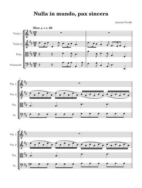 Nulla in mundo pax sincera, RV 630 – Antonio Vivaldi Nulla in mundo, pax sincera for String Quartet