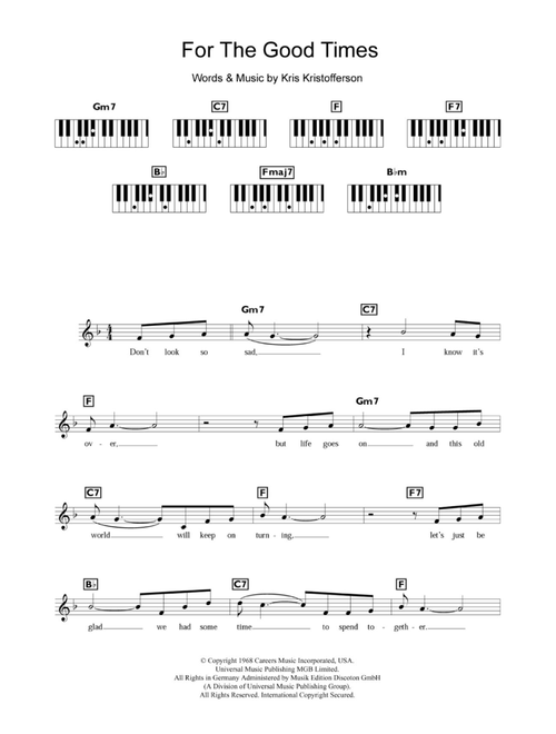 For The Good Times - Kris Kristofferson (Piano Chords-Lyrics)