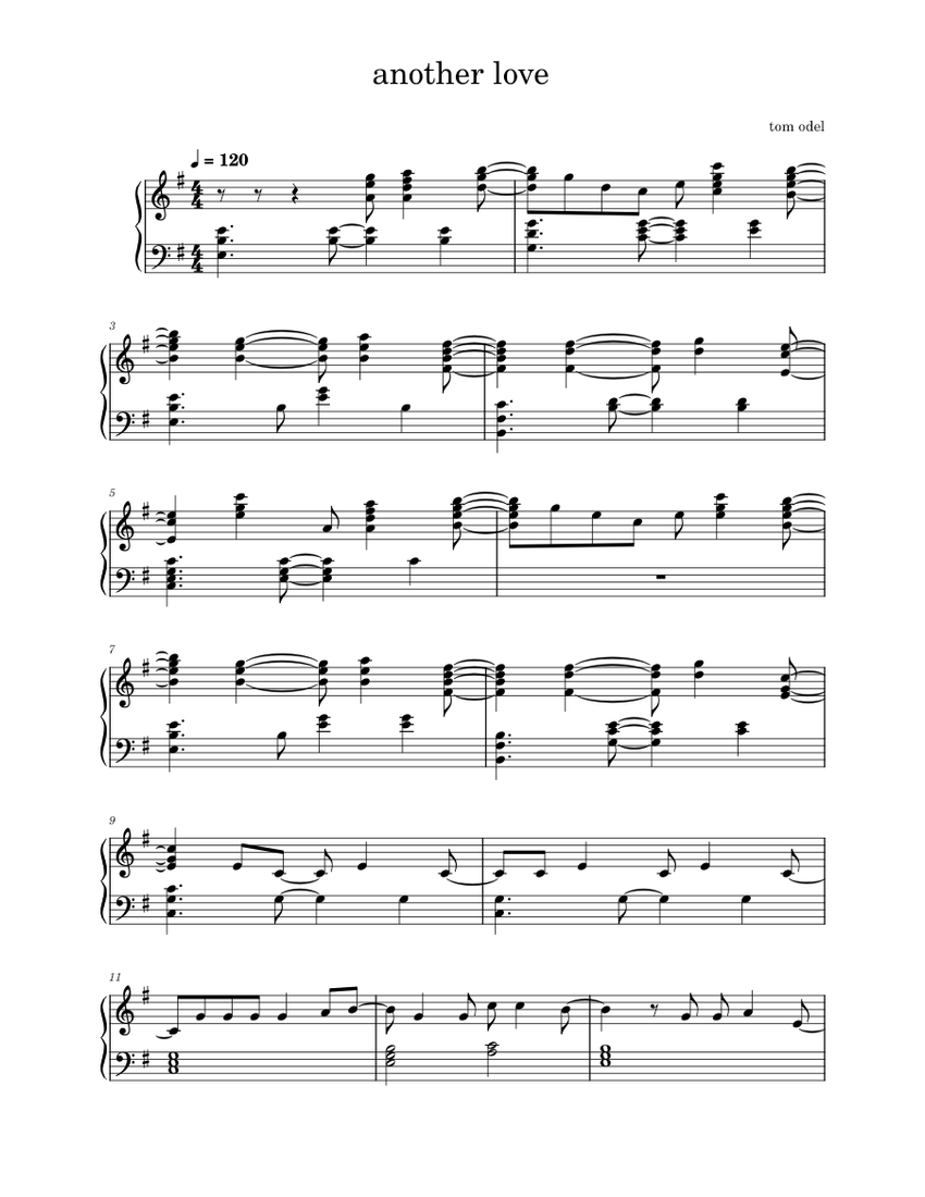 Another Love – Tom Odell Sheet Music For Piano (Solo) | Musescore.com