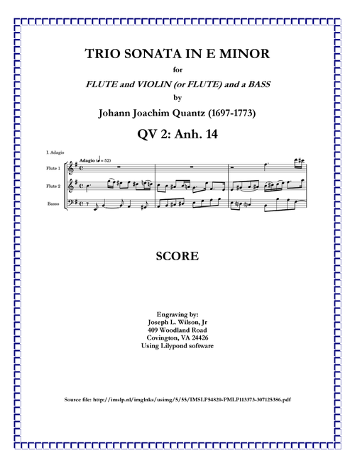 Quantz Trio Sonata in E Minor, QV 2: Anh. 14 (Arr. Joseph L. Wilson, Jr.) - Johann Joachim Quantz (1697-1773) (Small Ensemble)