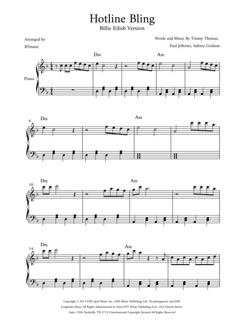 Hotline Bling (Arr. BTmusic) - Drake (Easy Piano)